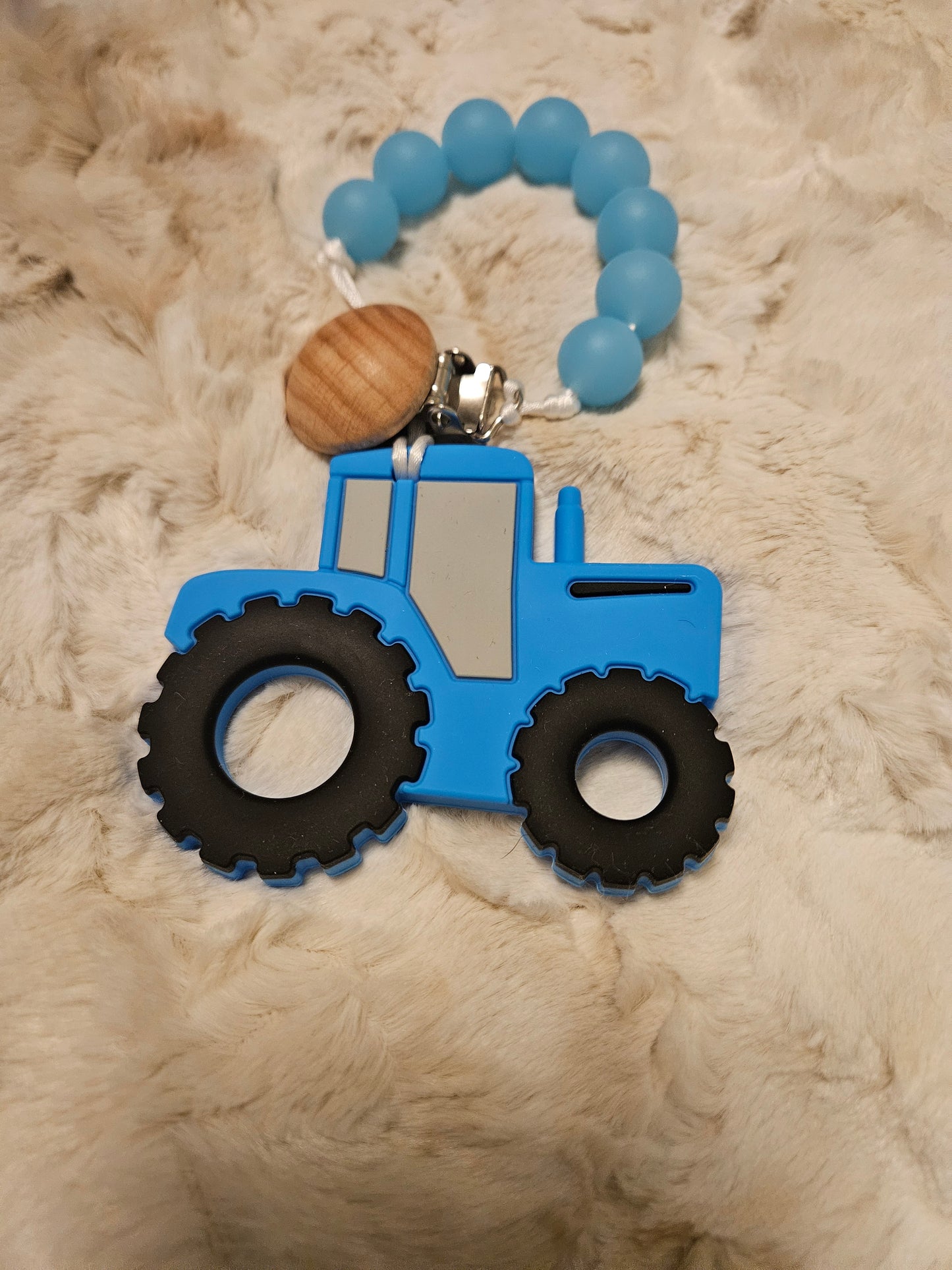 Blue Tractor Teething Pendant