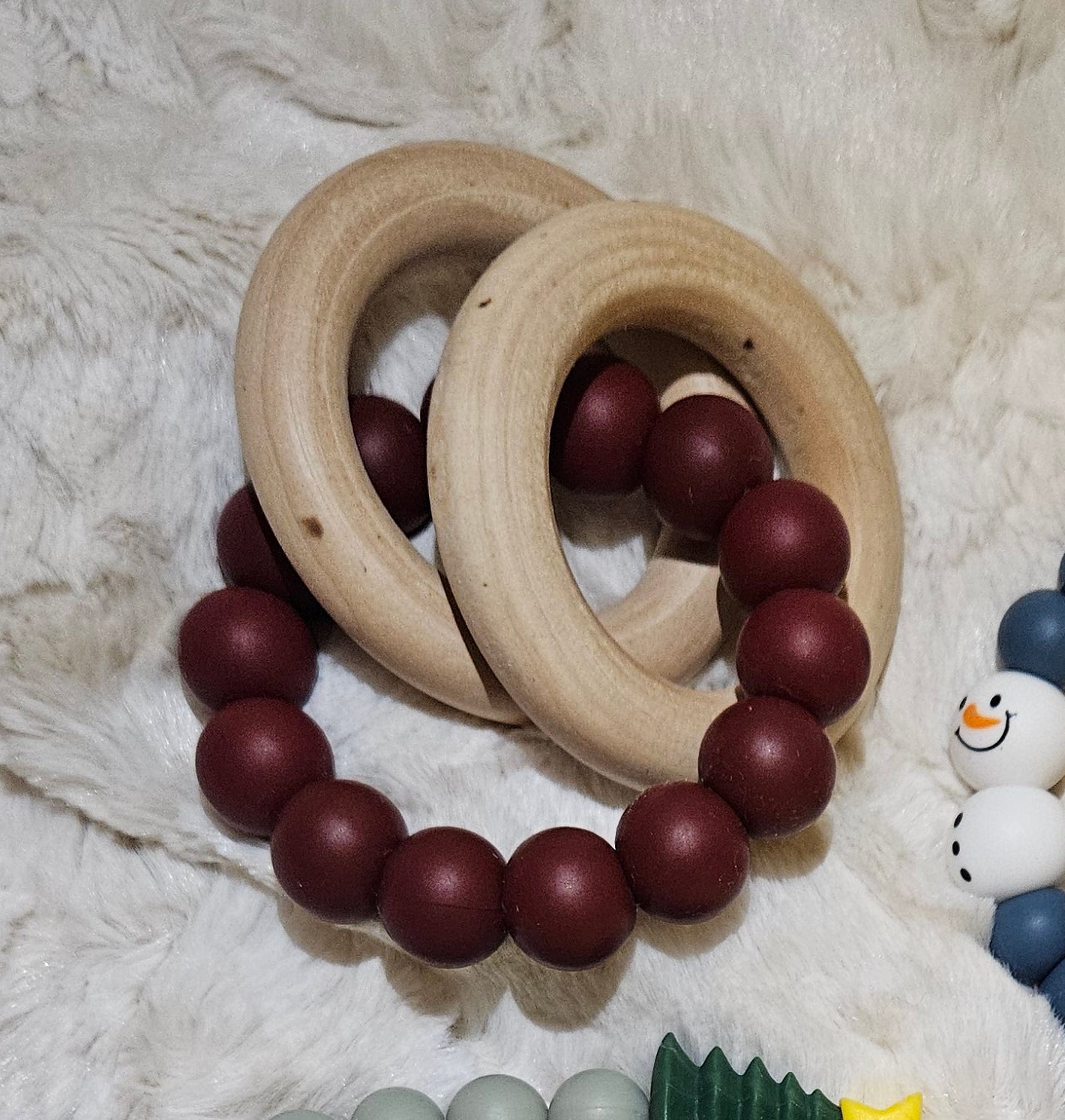 Burgundy Teething Rattle