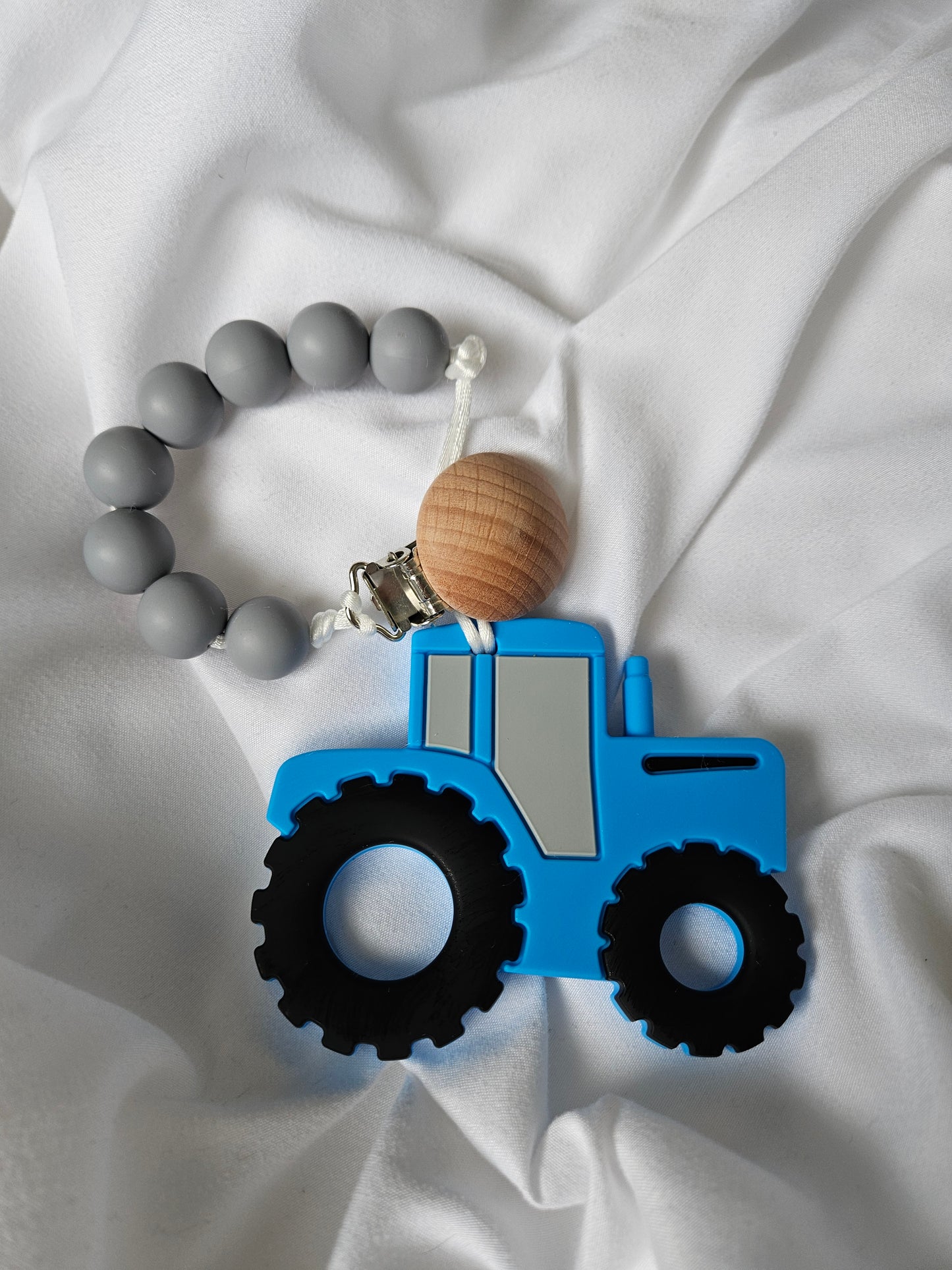 Blue Tractor Teething Pendant